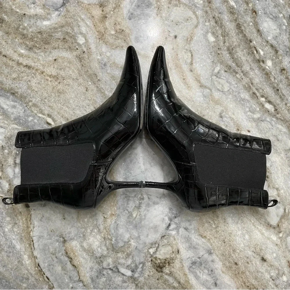 Anine Bing Stevie Black Croc Leather Booties size 39